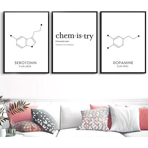 Dopamine Structure Wall Art Print Molecular Picture Dopamine Chemistry Serotonin Science Canvas Painting Minimalist Poster