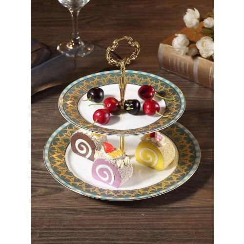 EECAMAIL Exotic Style European Bone China Phnom Penh Cake Stand Snack Stand Dessert Plate Creative Features Double Fruit Plate