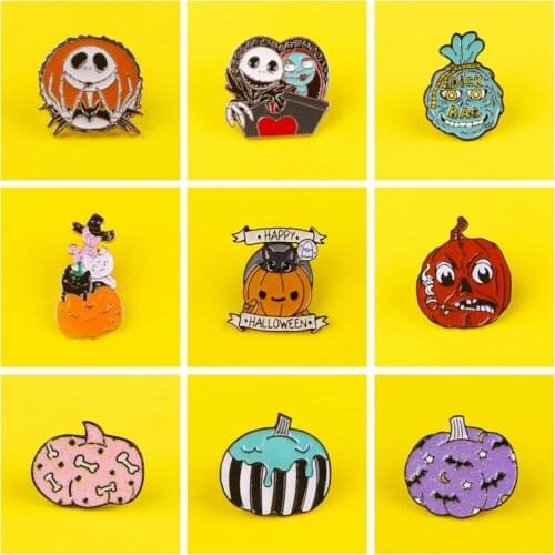 Halloween enamel pins Pumpkin Badge On Clothes Jeans Funny Moon Ghost Pumpki Umbrella Lapel Pin Metal Brooches Jewelry Gifts