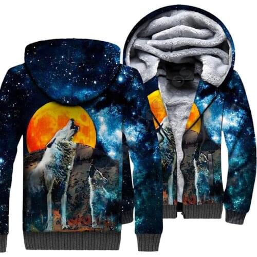 Wolf Animal 3D Printed Fleece Zipper Hoodies Men Women Winter Warm double plus velvet jacket cosplay costumes 06