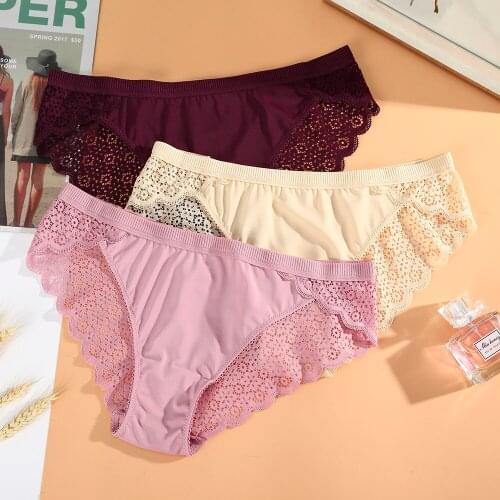 Hot Sale Seamless Lace Brief For Women Sexy Lace Ice Silk Underwear 6 Color Fashion Soft Lingerie