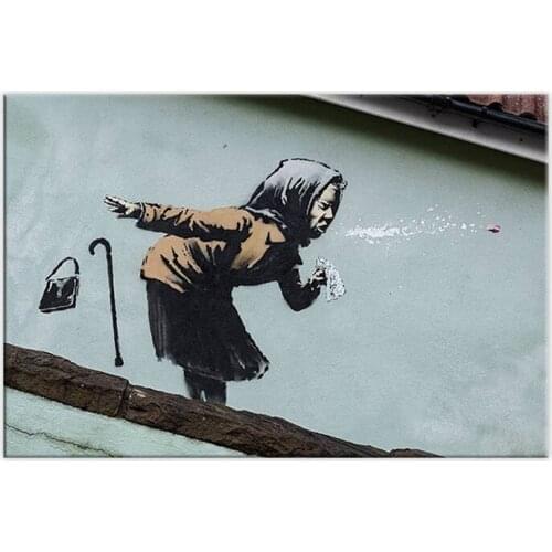 Canvas Painting HD Print Banksy New Street Art Work "Aachoo" Old Woman Sneezing Home Decoration with Frame