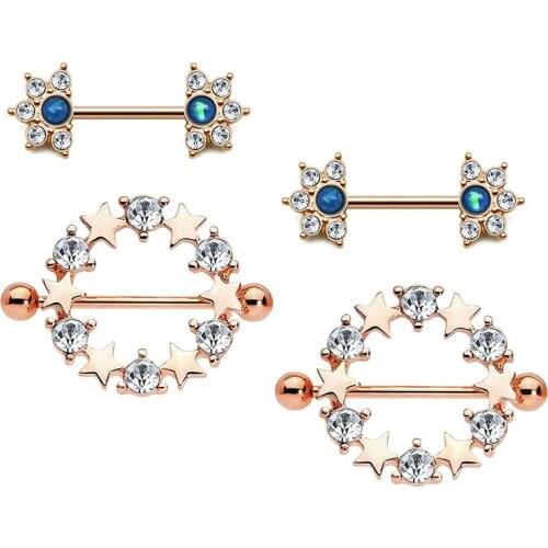 14G Nipple Rings Shields Piercing Barbells Kit Stainless Steel Nipplerings for Men Women Rose Gold