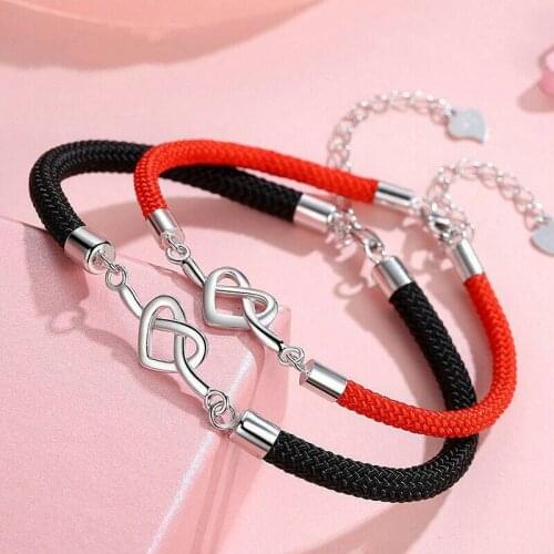 Couple Bracelet Leather Love Heart Bangle Jewellery Fashion Silver Plated Womens Mens Gift