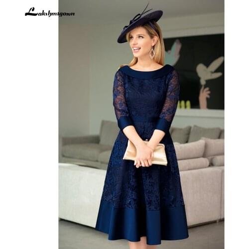 2021 Newest Three Quarter Lace O Neck Tea-Length Mother of the Bride Dress for weddings Simple A Line mutter der braut kleider