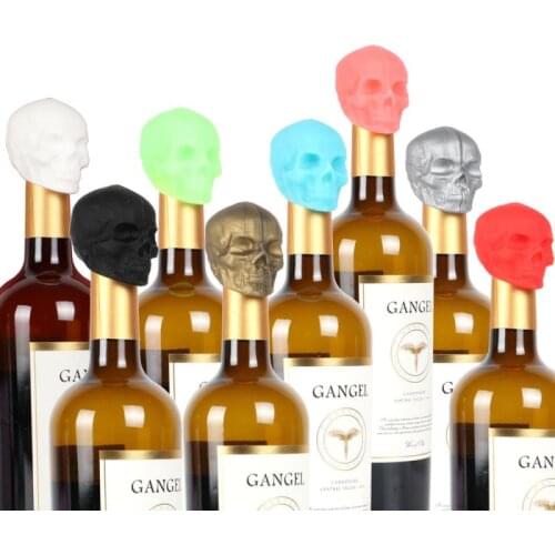 Reusable Wine Beer Cover Bottle Cap Silicone Stopper Beverage Stopper Preservation Tools Vacuum Sealed Skull Wine Bottle Stopper