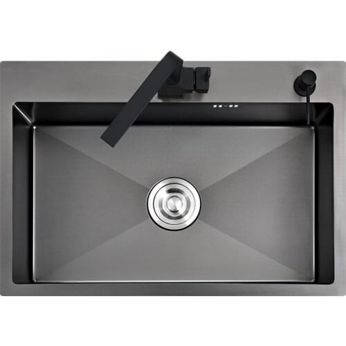 Black Single Bowel Above Counter Kitchen Sink 1.3 mm Thickness Handmade Vegetable Washing Black Stainless Steel Sink Kitchen