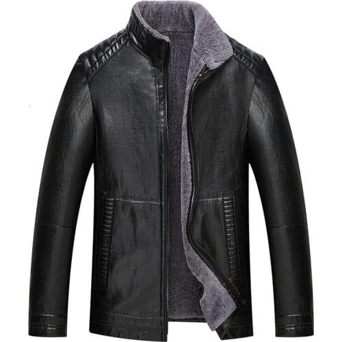 8XL 6XL Men Genuine Jacket Winter Faux Fur Sheepskin Coat For Mens Brand Jacket Male Solid Stand Collar Natural Leather Jacket
