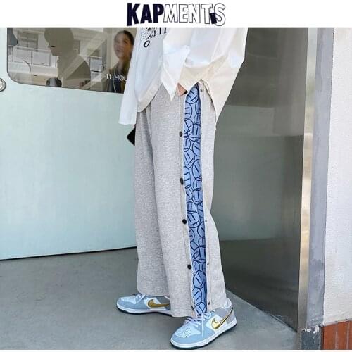 KAPMENTS Men Patchwork Black Vintage Sweatpants 2021 Mens Baggy Harajuku Japanese Streetwear Joggers Pants Male Y2k Sweat Pants