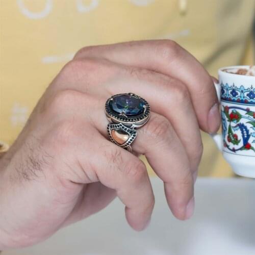 Mystic Topaz Stone New Design Oval Silver Men Ring