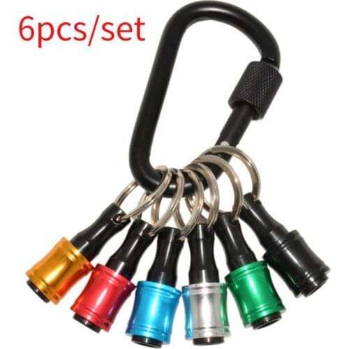 6pcs Quick Release Screwdriver Bits Holder Set With Keychain 1/4inch Hex Shank Aluminum Alloy Extension Bar Drill Screw Adapter