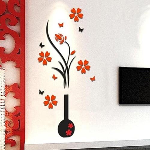 Wall Sticker PE Foam 3D switch stickers DIY Vase Flower Tree Crystal Arcylic 3D Wall Stickers Decal Home Decor