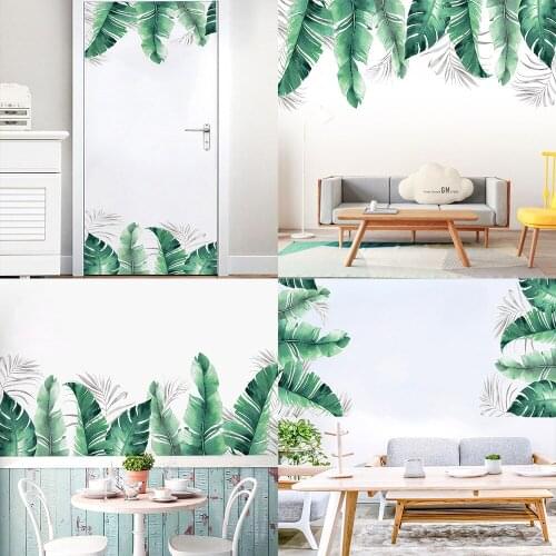 2PCS One Set New Tropical Rainforest Green Leaf Wall Papers Home Decor Living Room Wallpaper Sticker For Kids Bedroom Door