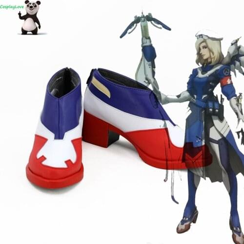 OW Game Combat Medic Mercy Angela Ziegler Blue White Red Cosplay Shoes Boots Newest Custom Made For Halloween