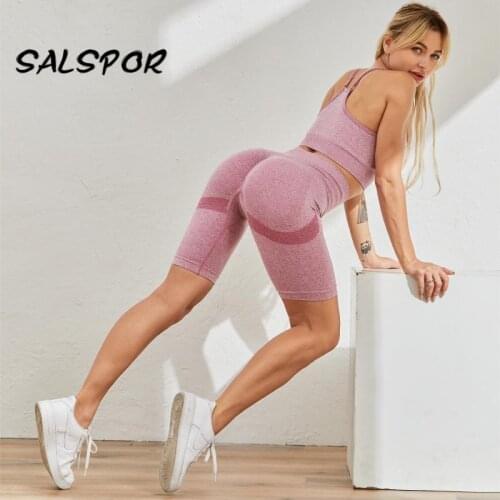 SALSPOR Sexy Push Up Shorts for Women High Waist Sport Booty Shorts Workout Casual Feminino Seamless Bottoms Athletic 2PCS