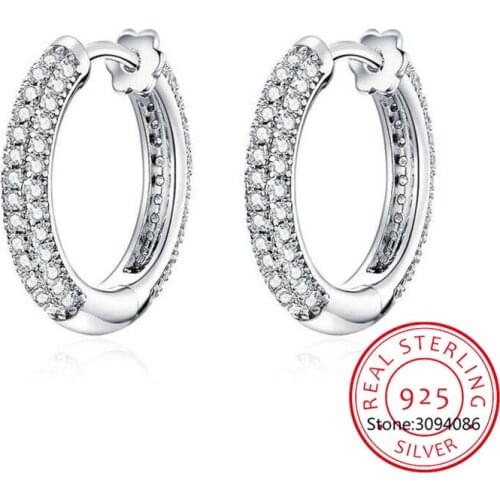 Ear Hoops 925 Sterling Silver Luxury Hoop Earrings for Women Wedding Engagement Jewelry Gifts Accessories 2019 BSE300