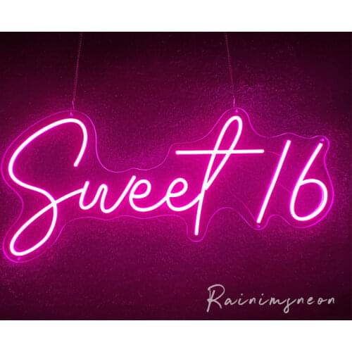 Custom led sweet 16 Happy Birthday flexible Neon Light Sign Decoration Home Bar Wall Bedroom Party Decorative Cool Neons Lamp