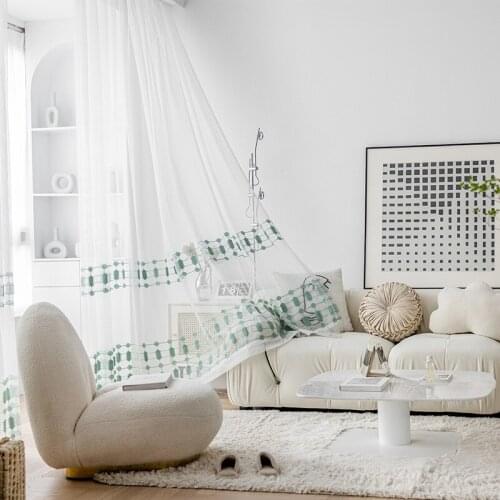 Chinese Embroidered Tulle Curtains for Living Room, Geometric Window Treatments for Bedroom White Curtain Sheer Panel Curtains