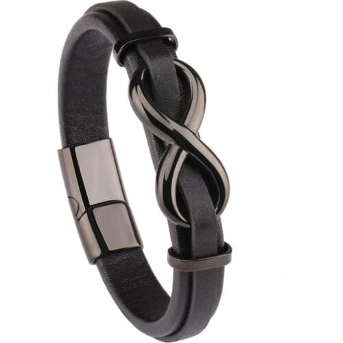 Vanbula Wholesale Fashion Punk Braided Leather Stainless Steel Figure 8 Charm Mens Bracelet Gift Bracelet