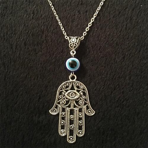 Hamsa Hand Necklace 18 Inch Hand of Fatima Spiritual Yoga Buddha Evil Eye Pendant Witch Jewelry Women Gift Necklaces Jewelry
