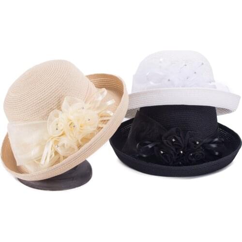 Lawliet Upturned Brim Womens Floral Straw Church Wedding Bridal Hat T423