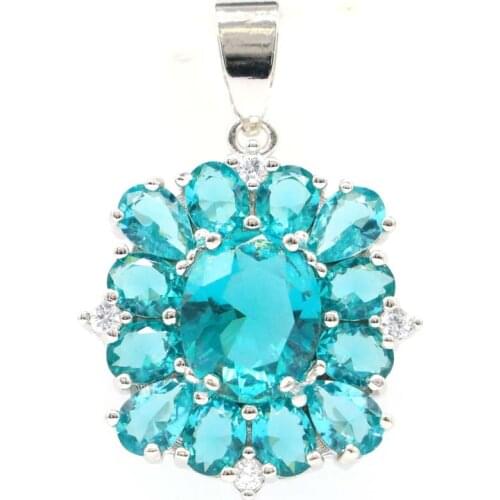32x22mm SheCrown 4.9g Pink Tourmaline Green Peridot Blue Aquamarine Women Daily Wear 925 Sterling Silver Pendant Wholesale