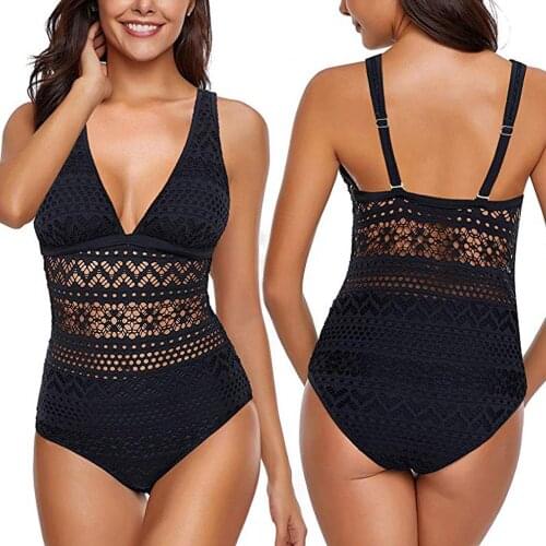 Womens One Piece Swimsuit Sexy V-neck Hollow Mesh Swimsuit Ultra-thin Quick-drying Breathable Strap Adjustable Bikini