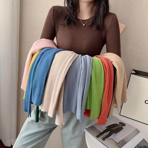 New Spring Autumn Korean Style Round Neck Sweater Women Base Knitted Long Sleeve Shirt Female Casual Solid Color Sweater Tops