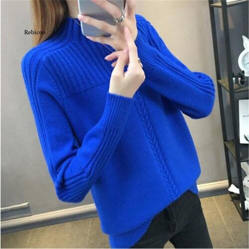 Knitted Turtleneck Women Autumn Winter New Ladies Korean Sweater Female Long Sleeve Jumper Blue White Red Pullover Femme