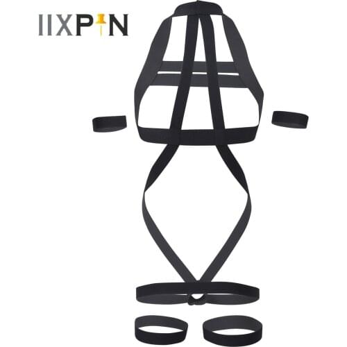 Men Party Clubwear Erotic Lingerie Body Chest Harness Belt Hollow Out Halter Neck Elastic Jockstrap Strap Halter Romper Bodysuit