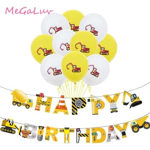 2nd 3th Birthday Construction Party Truck Themed Happy Birthday Banner Latex Balloons Dump Truck Theme Birthday Decoration Pack