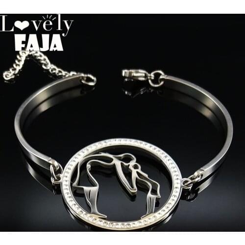 2021 Mama Girl Crystal Stainless Steel Arm Cuff for Women Silver Color Bangle Bracelet Jewelry bracelet femme manchette B18305