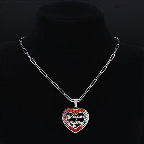 2021 Girl Super Mama Stainless Steel Crystal Chain Necklaces Silver Color Heart Necklace Jewery colgante hombre NXS01