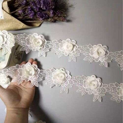 20X Ivory Rose Flower Leaf Pearl Lace Trim Applique Trimming Ribbon Embroidered Fabric Sewing Craft Handmade Wedding Decoration