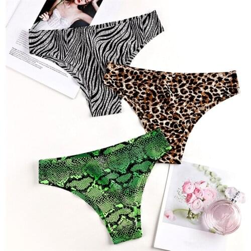 3PCS Leopard/Snake/Zebra Ice Silk Seamless Women Sexy Underwear Female Low Waist Half-Hip Ladies Sport Briefs