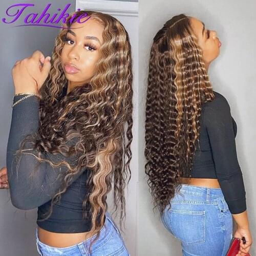 4/27 Ombre Deep wave Frontal Wig Highlight Wig Human Hair 4x4 Closure Wig Colored Human Hair Wig Remy Wigs For Women Human Hair