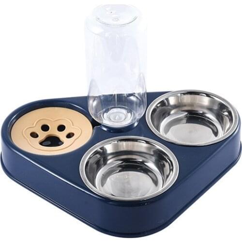 500ML 3 in 1 Cat Bowl Dog Bowl With Dog Water Bottle Automatic Drinking Bowl Cat Food Bowl Pet Stainless Steel Double 3 Bowls