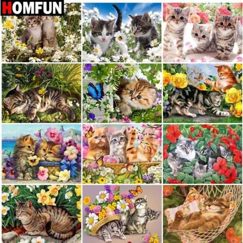 HOMFUN Full Square/Round Drill 5D DIY Diamond Painting "Animal cat landscape" Embroidery Cross Stitch 5D Home Decor Gift