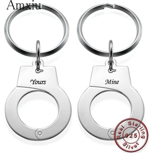 Amxiu Personalized Two Pieces 925 Sterling Silver Key Chains Customized Two Names Keychains For Lovers Birthday Gift Accessories