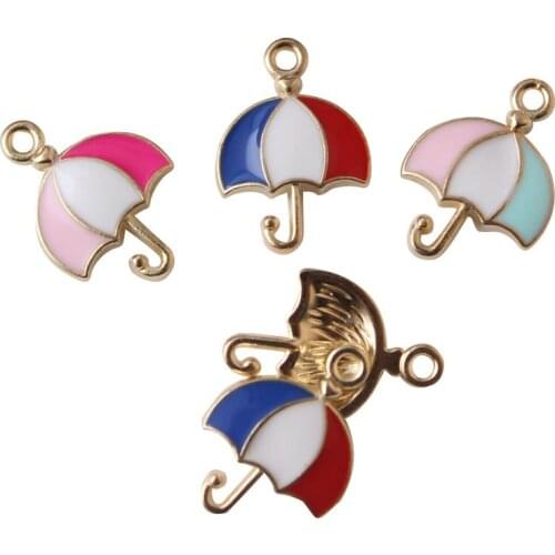 Free Shipping 50pcs Mix Colors Striped Oil Drop Alloy Umbrella Shape Charms Rose Gold Color Plated Jewelry Finding Enamel Charm