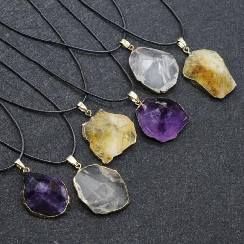 Big Reiki Healing Pyramid Mineral Stone Pendulum Natural Amethysts Rose Clear Crystal Citrines Quartz Pendant Necklaces Choker