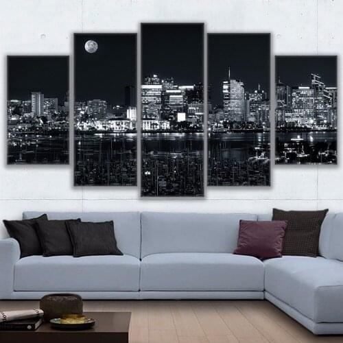 Large Poster HD Printed Painting Canvas Print Home Decor 5 Panel Los Angeles City Landscape Wall Art Pictures For Living Room