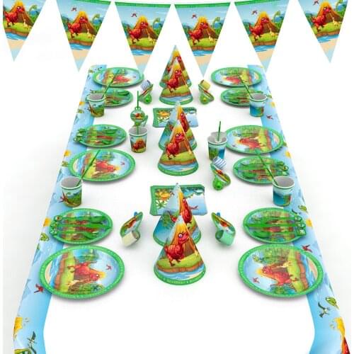 Dinosaur Party Tableware Paper Plate Cup Napkins Tablecloth Banner Happy Birthday Event Party Supplies for Boys