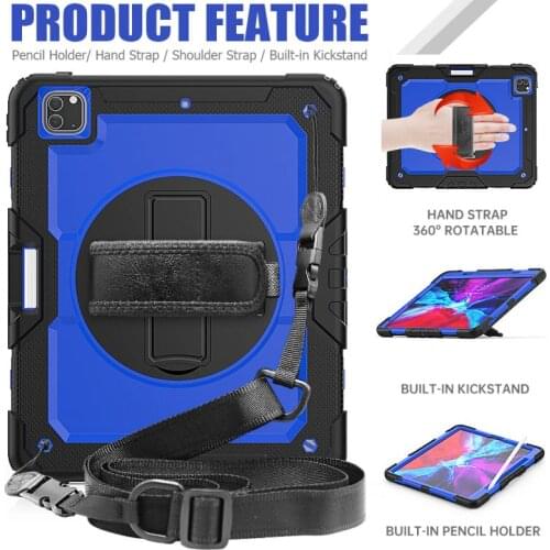 For Ipad Pro 12.9 2020 Case Kids Safe Foam Shockproof Shoulder Hand Strap Stand Tablet Cover