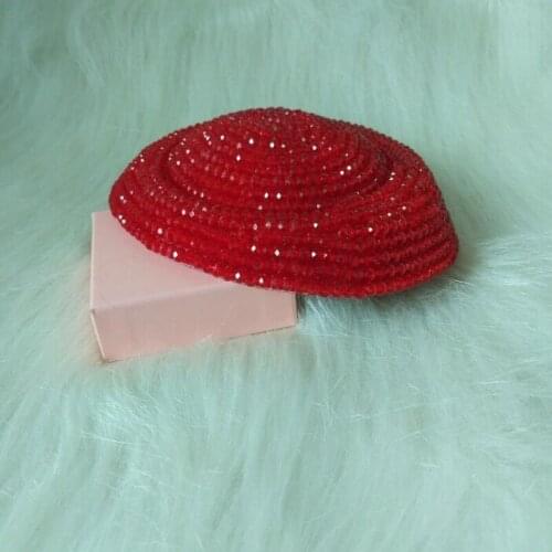 Dudo African Cap Red Crystal Beaded Evening Hat Fascinator Bride Hats For Women Party Dinner Cap Headpiece