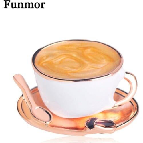 Funmor Lifelike A Cup Of Coffee Shape Brooches Enamel Cafe Waiter Small Badge Icon Women Men Suit Scarf Hat Brooch Accessories
