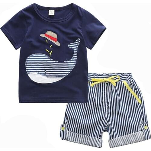 80-130cm Cotton Kids Boys Clothes Children Clothing Sets Summer Baby Boy Clothes Cute Whale Childrens Sets T-Shirt Denim Pants