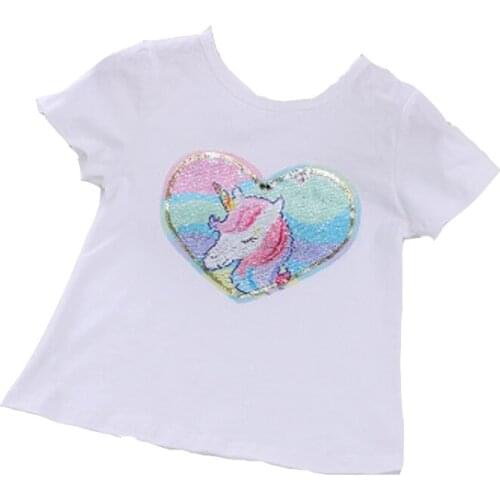 Funny My Little Poli Sequin T-shirts Heart Princess Little Girls Tops T Shirts 2 To 7 Year Summer Casual Kids T-shirt for Girl