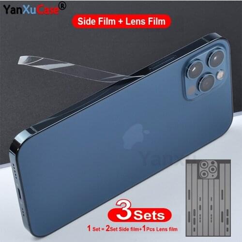 3Sets Mobile Phone Silm Transparent Rim And Camera Film For iPhone 12 11 Pro Max XR X XS Max 8 TPU Hydrogel Protective Side Film