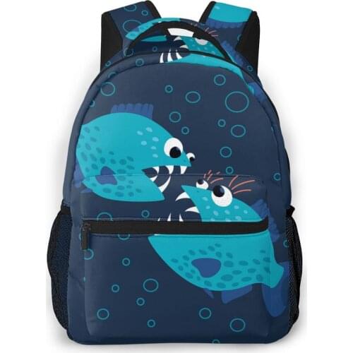 Gossiping Blue Piranha Fish,boriana Giormova Backpack for Girls Boys Travel RucksackBackpacks for Teenage school bag
